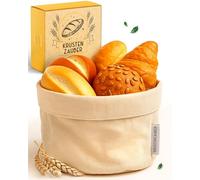 KRUSTENZAUBER Corbeille à pain moderne en 100 % coton - Panier à pain lavable pour pain et petits pains - 20 cm de diamètre pour le stockage du pain, le petit-déjeuner, la cuisine et la table à manger