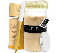 KRUSTENZAUBER Kit de démarrage au levain - Bocal de fermentation de 1000 ml avec spatule et thermomètre - Accessoires de cuisson du pain, récipient en verre pour levain et fermentation