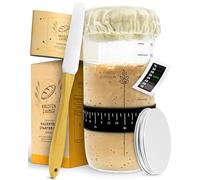 KRUSTENZAUBER Kit de démarrage au levain - Bocal de fermentation de 600 ml avec spatule et thermomètre - Accessoires de cuisson du pain, verre à levain, kit de démarrage de levain, récipient en verre