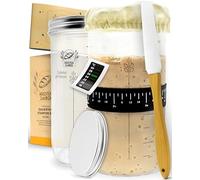 KRUSTENZAUBER Lot de 2 bocaux de fermentation de 1000 ml avec spatule et thermomètre - Accessoires de cuisson à pain, verre au levain, fermentation, kit de démarrage pour souverain, verre de