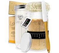 KRUSTENZAUBER Lot de 2 pots de fermentation de levain de 600 ml avec spatule et thermomètre - Accessoires de cuisson du pain, verre, fermentation, levain, verre vide