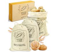 KRUSTENZAUBER Lot de 3 sacs à pain en lin - 40 x 30 cm - Pour le stockage du pain - Idéal pour le pain, les petits pains, les accessoires de cuisson - Sac à pain - Conservation au frais