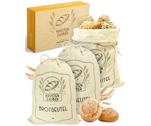 KRUSTENZAUBER Lot de 3 sacs à pain en lin - 40 x 30 cm - Pour le stockage du pain - Idéal pour le pain, les petits pains, les accessoires de cuisson - Sac à pain - Conservation au frais