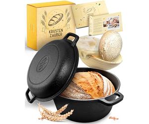 KRUSTENZAUBER Marmite en fonte avec panier de fermentation - Marmite à pain robuste de 26 cm pour cuire