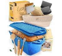 KRUSTENZAUBER Moule à pain avec couvercle émaillé dans un kit complet XXL - Moule à pain robuste en fonte de 28 cm - Moule à pain idéal avec panier de fermentation et divers accessoires de pâtisserie