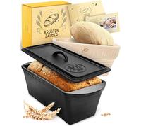KRUSTENZAUBER Moule à pain avec couvercle et panier de fermentation - Moule en fonte robuste de 28 cm - Idéal comme moule à pain, moule à pain, casserole en fonte, accessoire de cuisson à pain