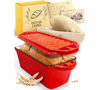 KRUSTENZAUBER Moule à pain émaillé avec couvercle inclus panier de levage, moule robuste de 28 cm, idéal comme moule de boîte, pain grillé, moule à pain, pot en fonte,