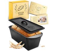 KRUSTENZAUBER Moule à pain en fonte avec couvercle - Moule rectangulaire robuste de 28 cm - Idéal comme moule à pain, moule à pain, casserole en fonte, accessoires de cuisson, casserole à pain, moule