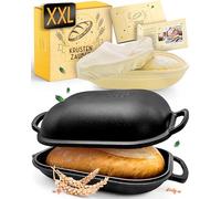 KRUSTENZAUBER Moule à pain en fonte de 40 cm avec couvercle et panier de fermentation - Robuste en fonte - Idéal pour le pain fait maison, casserole en fonte, pot en fonte, pot en fonte