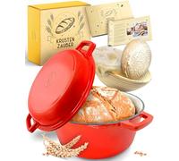 KRUSTENZAUBER Pot à pain en fonte [avec panier de fermentation] - Pot en émail de haute qualité 26 cm - Pot à pain en fonte idéale pour la cuisson, cuisson à pain, accessoires de cuisson à pain…