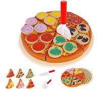 KRUZZEL 22471 Set à pizza en bois pour cuisine d'enfant et magasin avec planche à découper et roulette à pizza 27 pièces