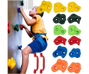 KRUZZEL 25394 Lot de 12 poignées d'escalade d'intérieur pour enfants, multicolores, 2 poignées + vis jusqu'à 150 kg, intérieur et extérieur, accessoires pour mur d'escalade