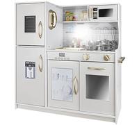KRUZZEL Cuisine Enfant Blanche - Accessoires de Cuisine éducatifs - Jouets Alimentaires pour garçons et Filles à partir de 3 Ans - Détails réalistes avec Robinet, réfrigérateur 22116