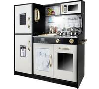 KRUZZEL Cuisine Enfant Noire - Accessoires de Cuisine éducatifs - Jouets Alimentaires pour garçons et Filles à partir de 3 Ans - Détails réalistes avec Robinet, réfrigérateur, Micro-Ondes 22116