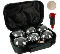 KRUZZEL - Ensemble de Boules avec 6 Boules Gravées & Accessoires - Jeu de Pétanque avec Boule en Bois, Ruban Mesureur & Sac de Transport - Activités Extérieures Motifs Gravées Housse 23440