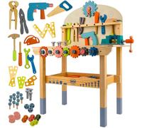 KRUZZEL Établi en bois pour enfants 3 en 1 - Banc à outils avec étau, engrenages et accessoires - Jouet éducatif pour la maison/kit a - Jeu de rôle, motricité et créativité - Cadeau pour garçons et