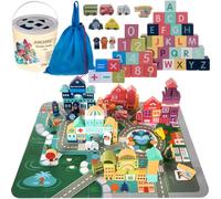 KRUZZEL Jouet en bois pour enfants à partir de 3 ans, 100 blocs de construction en bois avec chiffres et lettres, jouet écologique naturel durable