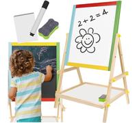 KRUZZEL Tableau pour Enfants avec Craie et Aimant à Partir de 3 ans avec Bois - Tableau noir et Blanc - avec Compartiment de Rangement Pratique pour Accessoires - Jouet Déucatif 23546