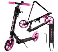 KRUZZEL Trottinette pour Enfants Pliable à partir de 8 Ans Jusqu’à 100 kg, Roues 200 mm - Guidon réglable 87-92-98 cm - Rose - avec Frein au Pied et Porte-Bouteille - Cadre en Aluminium - 25628