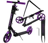 KRUZZEL Trottinette pour Enfants Pliable à partir de 8 Ans Jusqu’à 100 kg, Roues 200 mm - Guidon réglable 87-92-98 cm - Violet - avec Frein au Pied et Porte-Bouteille - Cadre en Aluminium - 25630