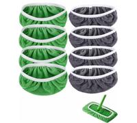 KRVNTH 8 Lingettes Serpillière Lavables Microfibre, 25,4x11,5cm, Chiffons de Rechange Réutilisables Sec-Humide Vert Gris Foncé, Capture Poussière & Poils