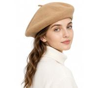 KRVNTH Béret unisexe Taille Unique, 1 Pièce, Camel, Tissu Tressé Premium Souple, Bonnet Basque Classique Adaptatif et Respirant pour Style Parisien et Voyages