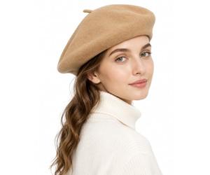 KRVNTH Béret unisexe Taille Unique, 1 Pièce, Camel, Tissu Tressé Premium Souple, Bonnet Basque Classique Adaptatif et Respirant pour Style Parisien et Voyages