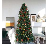 KRXSOBNV Arbre de Noël, avec lumières LED à 8 Fonctions, Branches en PE+PVC, Baies Rouges(7ft/210cm)