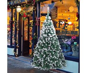 KRXSOBNV Arbre de Noël, Neige Artificielle saupoudrée de Blanc, avec Branches et Support(Frosty Green,5.5FT)
