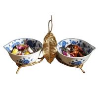 KRXSOBNV, Assiette de fruits secs en céramique à 2 grilles avec piédestal, plateau de collations, de bonbons et de noix, décoratif for plateau de Table basse de Festival à domicile,Bol à fruits