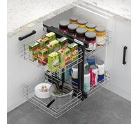 KRXSOBNV, avec 4 paniers de Rangement en Acier Inoxydable chromé, étagère de Cuisine, Coin Aveugle, étagère coulissante for Organiser Les canettes, casseroles, poêles, Ouverte à Gauche ou à Droite,Or