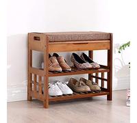 KRXSOBNV Banc à Chaussures à 2 Niveaux, Organisateur de Chaussures avec Coussin rembourré, bancs de Rangement Multifonctions en Bambou for entrée, Couloir, Salon, Salle de Bain(L/90CM)