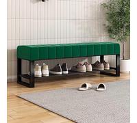 KRXSOBNV Banc à Chaussures rembourré avec Rangement, Banc for Chambre à Coucher, étagère à Chaussures à 2 Niveaux en métal Noir for Placard, Couloir, Porte, Salon, vestiaire(Green,80 * 32 * 45cm)
