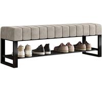 KRXSOBNV Banc à Chaussures rembourré avec Rangement, Banc for Chambre à Coucher, étagère à Chaussures à 2 Niveaux en métal Noir for Placard, Couloir, Porte, Salon, vestiaire(Grey,100 * 32 * 45cm)