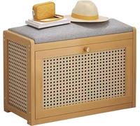 KRXSOBNV, Banc d'armoire de Rangement de Chaussures d'entrée avec siège Coussin en Lin, Organisateur de étagère à Chaussures en Bois à 2 Niveaux for l'entrée et Le Couloir,Meuble de Rangement pour ch