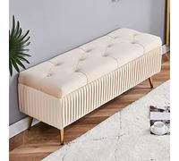 KRXSOBNV, Banc de Rangement avec Pieds en métal doré - Repose-Pieds Moderne en Velours for Salon, Chambre à Coucher - Extrémité élégante capitonnée avec Boutons,Tabourets(Beige,80x40x45cm(31x16x18inc