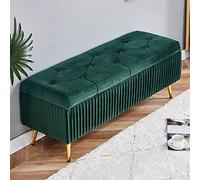 KRXSOBNV, Banc de Rangement avec Pieds en métal doré - Repose-Pieds Moderne en Velours for Salon, Chambre à Coucher - Extrémité élégante capitonnée avec Boutons,Tabourets(Green a,100x40x45cm(39x16x18