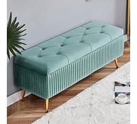 KRXSOBNV, Banc de Rangement avec Pieds en métal doré - Repose-Pieds Moderne en Velours for Salon, Chambre à Coucher - Extrémité élégante capitonnée avec Boutons,Tabourets(Blue,80x40x45cm(31x16x18inch