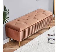 KRXSOBNV, Banc de Rangement avec Pieds en métal doré - Repose-Pieds Moderne en Velours for Salon, Chambre à Coucher - Extrémité élégante capitonnée avec Boutons,Tabourets(Brown,100x40x45cm(39x16x18in