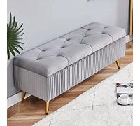 KRXSOBNV, Banc de Rangement avec Pieds en métal doré - Repose-Pieds Moderne en Velours for Salon, Chambre à Coucher - Extrémité élégante capitonnée avec Boutons,Tabourets(Grey,100x40x45cm(39x16x18inc