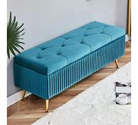 KRXSOBNV, Banc de Rangement avec Pieds en métal doré - Repose-Pieds Moderne en Velours for Salon, Chambre à Coucher - Extrémité élégante capitonnée avec Boutons,Tabourets(Blue a,100x40x45cm(39x16x18i