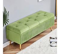 KRXSOBNV, Banc de Rangement avec Pieds en métal doré - Repose-Pieds Moderne en Velours for Salon, Chambre à Coucher - Extrémité élégante capitonnée avec Boutons,Tabourets(Green,100x40x45cm(39x16x18in