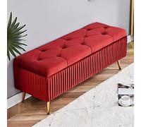 KRXSOBNV, Banc de Rangement avec Pieds en métal doré - Repose-Pieds Moderne en Velours for Salon, Chambre à Coucher - Extrémité élégante capitonnée avec Boutons,Tabourets(Red,80x40x45cm(31x16x18inch)