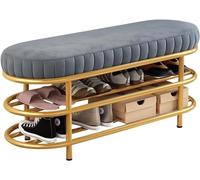 KRXSOBNV Banc de Rangement de Chaussures, Organisateur de Chaussures for entrée avec siège en Velours et Cadre en métal doré(Grey,100 * 35 * 45cm)
