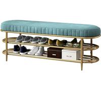 KRXSOBNV Banc de Rangement de Chaussures, Organisateur de Chaussures for entrée avec siège en Velours et Cadre en métal doré(Blue,80 * 35 * 45cm)