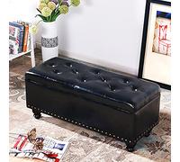 KRXSOBNV, Banc de Rangement en Cuir PU, Bout de lit, Repose-Pieds Multifonctions Modernes, for Chambre à Coucher, Salon,Tabourets(Black,60x40x45cm(24x16x18inch))