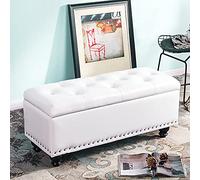 KRXSOBNV, Banc de Rangement en Cuir PU, Bout de lit, Repose-Pieds Multifonctions Modernes, for Chambre à Coucher, Salon,Tabourets(White,80x40x45cm(31x16x18inch))