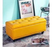 KRXSOBNV, Banc de Rangement Ottoman en Cuir PU - Repose-Pieds Multifonctions Modernes for Chambre à Coucher, Salon,Tabourets(Yellow,80x40x45cm(31x16x18inch))