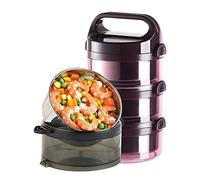 KRXSOBNV Boîte à manger， Boîte à lunch Bento empilable avec couverts, contenant isotherme portable for soupe, étanche(Pink,Three layers)