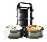 KRXSOBNV Boîte à manger， Boîte à lunch Bento empilable avec couverts, contenant isotherme portable for soupe, étanche(Black,Three layers)